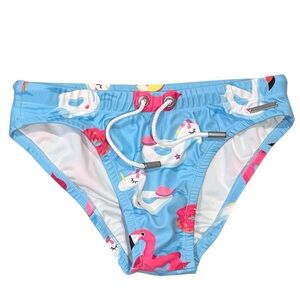NEW Argyle Grant Swim Brief S Italian Fabric Donut Unicorn Flamingo Blue Beach